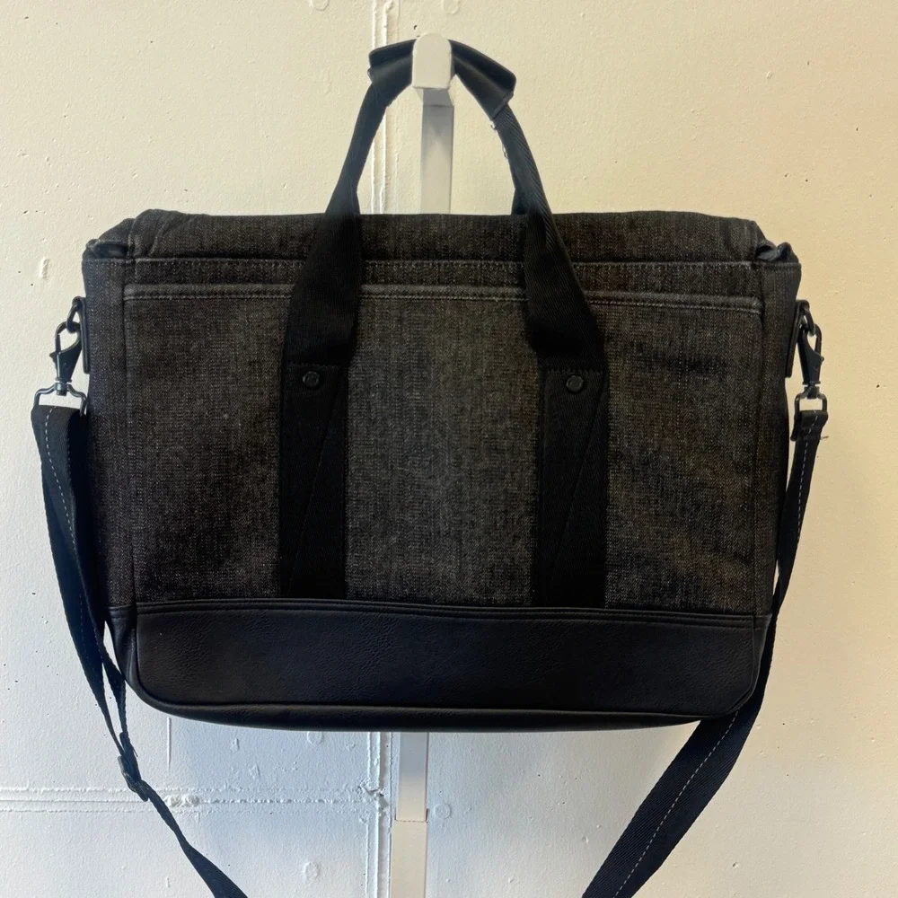 Solo Bradford Hybrid Briefcase Messenger Bag Black Denim Faux Leather Laptoper